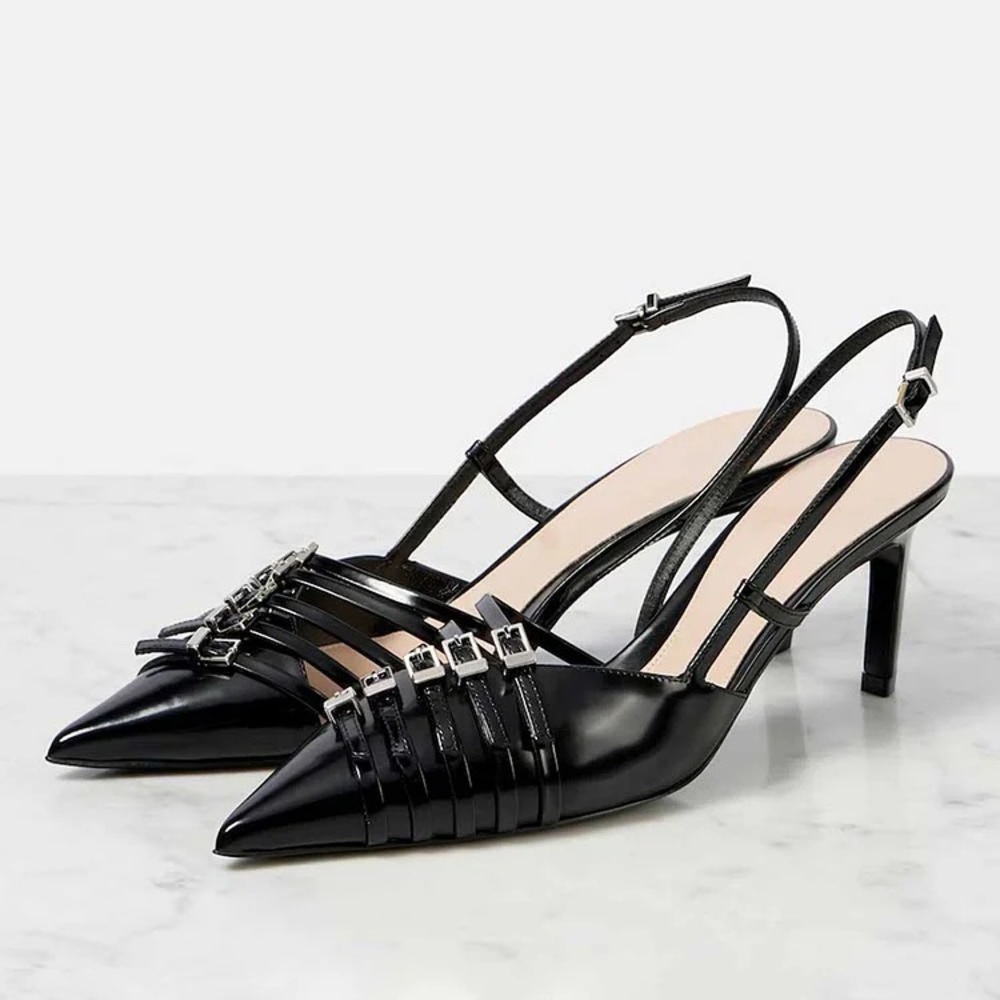 NEW Gucci Seraphine Leather Black Slingback Pumps size 37.5 Retail $1450